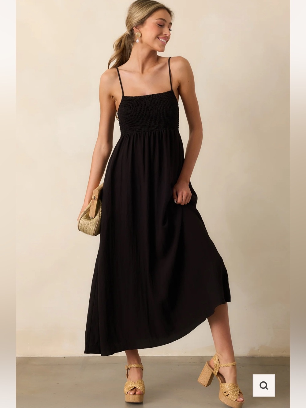 Z Supply Black Smocked Waist Midi Dress - Picture 6 of 11